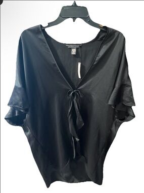 Victoria’s Secret Black Satin Tie Front Kimono Cover Up One Size NWT